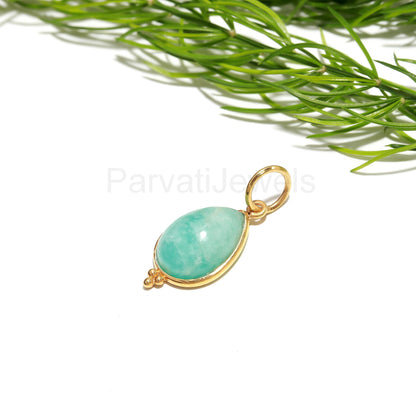 AAA Natural Amazonite Charm, 18k Solid Gold Charm, Amazonite Charm, Gold Charm, Birthstone Charm Pendant, Handmade Gold Charm, Gift for Her