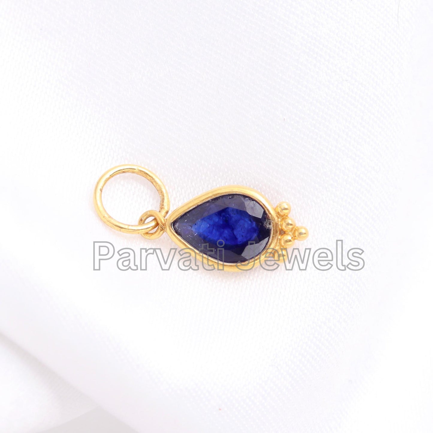 Natural Blue Sapphire Gold Charm Pendant, Sapphire Gold Charm, September Birthstone, Made for gifting, 18K Solid Gold Charm, Gift for her