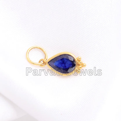 Natural Blue Sapphire Gold Charm Pendant, Sapphire Gold Charm, September Birthstone, Made for gifting, 18K Solid Gold Charm, Gift for her