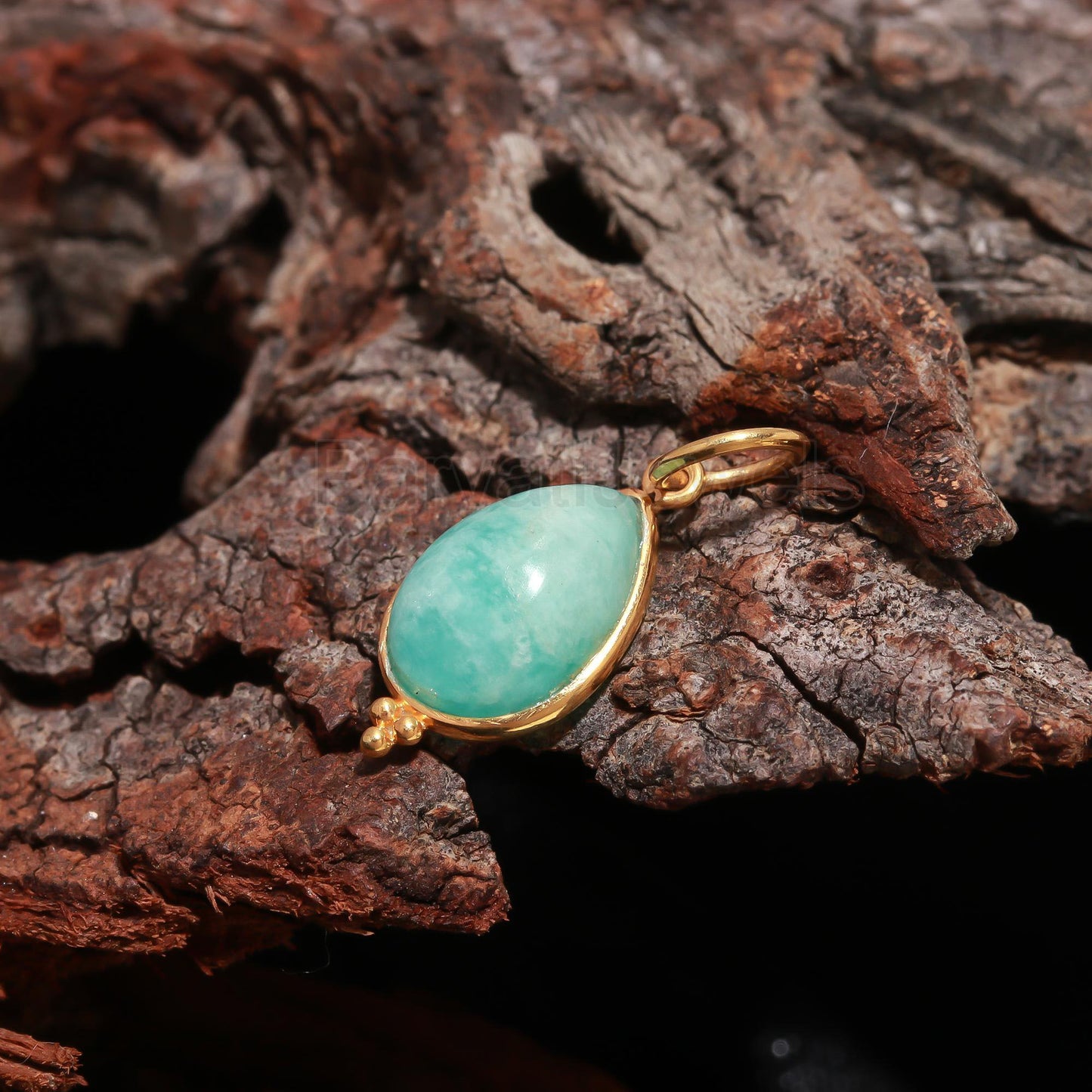 AAA Natural Amazonite Charm, 18k Solid Gold Charm, Amazonite Charm, Gold Charm, Birthstone Charm Pendant, Handmade Gold Charm, Gift for Her