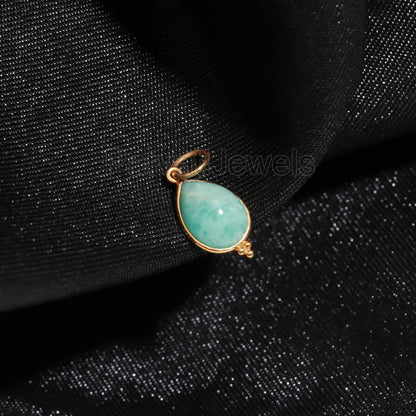 AAA Natural Amazonite Charm, 18k Solid Gold Charm, Amazonite Charm, Gold Charm, Birthstone Charm Pendant, Handmade Gold Charm, Gift for Her