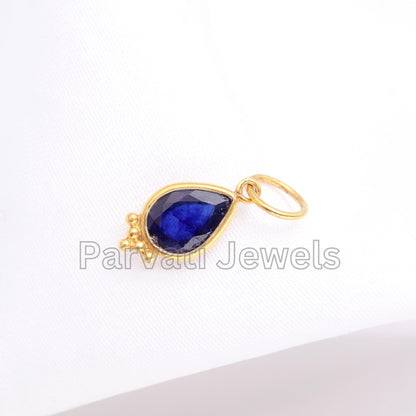 Natural Blue Sapphire Gold Charm Pendant, Sapphire Gold Charm, September Birthstone, Made for gifting, 18K Solid Gold Charm, Gift for her