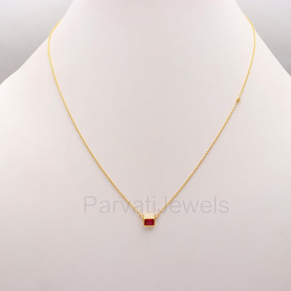 AA Pink Ruby Necklace, 18k Solid Gold Necklace, Ruby Octogon Necklace, Handmade Gold Necklace, July Birthstone Necklace, Ruby Gold Necklace