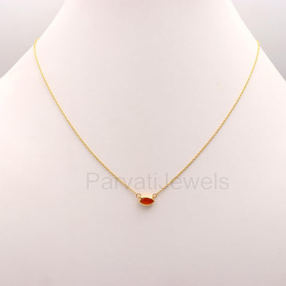Natural Carnelian Necklace, 18k Solid Gold Necklace, Carnelian Necklace, Handmade Gold Necklace, July Birthstone Necklace, Gold Necklace