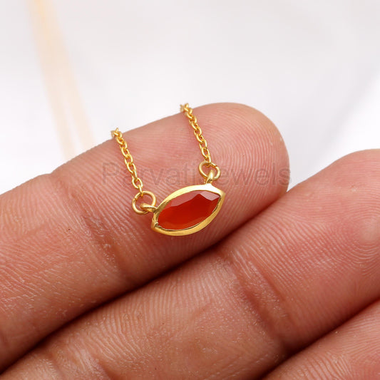 Natural Carnelian Necklace, 18k Solid Gold Necklace, Carnelian Necklace, Handmade Gold Necklace, July Birthstone Necklace, Gold Necklace