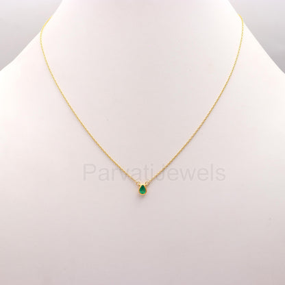 Natural Emerald Necklace, Solid 18k Gold Pendant Necklace, Natural Emerald Gold Necklace, Gold Pendant Necklace, Handmade Gold Necklace