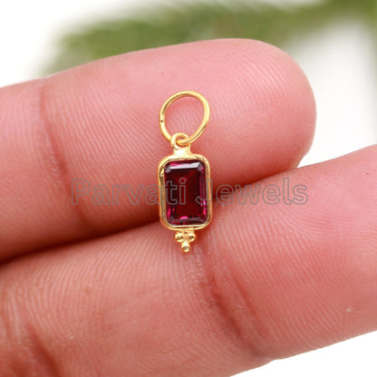 Natural Rhodonite Charm, 18k Solid Gold Charm, Rhodonite Charm, Gold Charm, Garnet Charm, Charm Pendant, Handmade Gold Charm, Gift for her