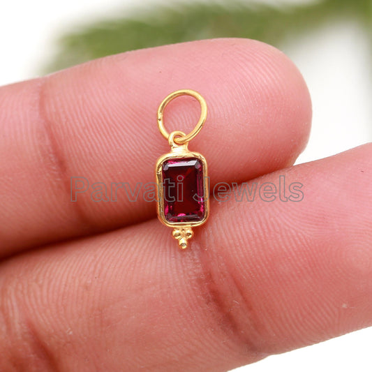 Natural Rhodonite Charm, 18k Solid Gold Charm, Rhodonite Charm, Gold Charm, Garnet Charm, Charm Pendant, Handmade Gold Charm, Gift for her