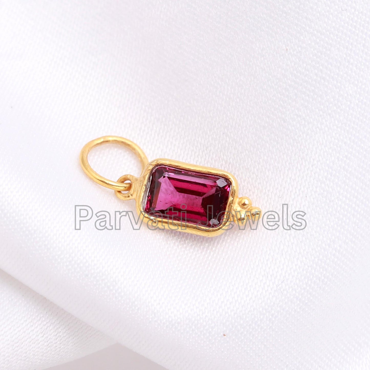 Natural Rhodonite Charm, 18k Solid Gold Charm, Rhodonite Charm, Gold Charm, Garnet Charm, Charm Pendant, Handmade Gold Charm, Gift for her