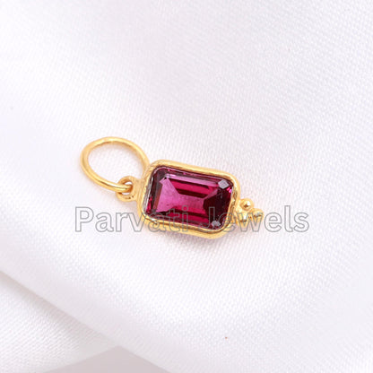 Natural Rhodonite Charm, 18k Solid Gold Charm, Rhodonite Charm, Gold Charm, Garnet Charm, Charm Pendant, Handmade Gold Charm, Gift for her