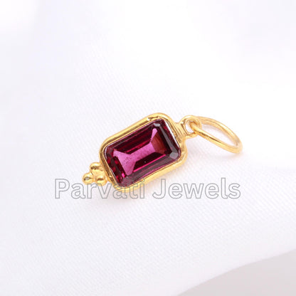 Natural Rhodonite Charm, 18k Solid Gold Charm, Rhodonite Charm, Gold Charm, Garnet Charm, Charm Pendant, Handmade Gold Charm, Gift for her