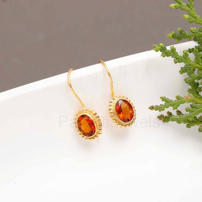 Natural Citrine Gemstone Solid 14k Gold Earrings, Gold Earrings, Citrine Dangle Earrings, Natural Citrine Oval Earrings, Handmade Earrings