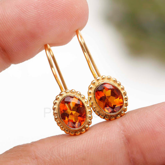Natural Citrine Gemstone Solid 14k Gold Earrings, Gold Earrings, Citrine Dangle Earrings, Natural Citrine Oval Earrings, Handmade Earrings