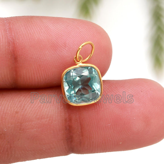 Elegant Green Aquamarine Gold Charm, 18k Solid Gold Charm, Handmade Charm, Green Aquamarine Charm, 18K Gold Charm, Gold Charm, Gift for her