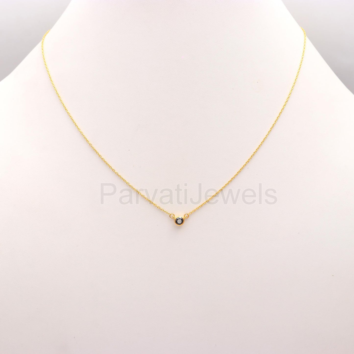 Natural Black Moissanite Necklace, 18k Solid Gold Necklace, Moissanite Necklace, Handmade Gold Necklace, Birthstone Necklace, Gold Necklace