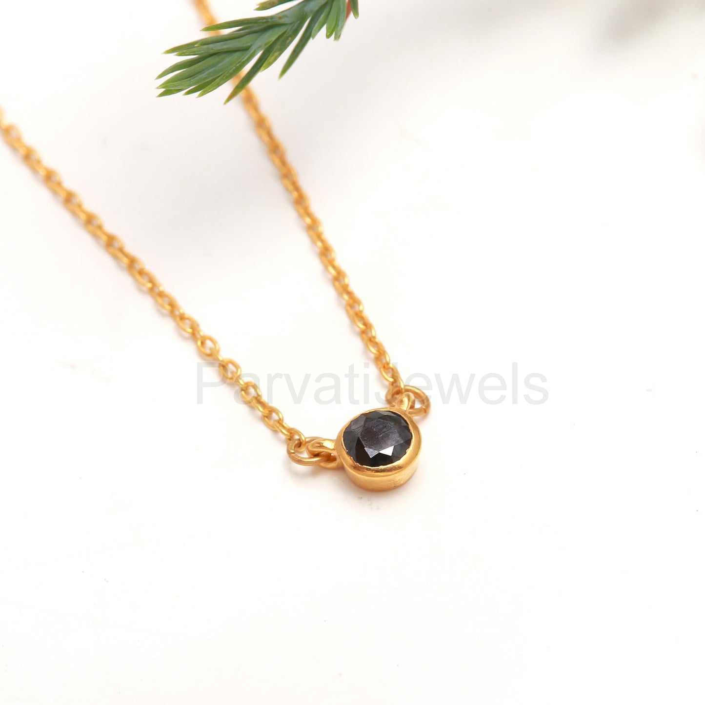 Natural Black Moissanite Necklace, 18k Solid Gold Necklace, Moissanite Necklace, Handmade Gold Necklace, Birthstone Necklace, Gold Necklace