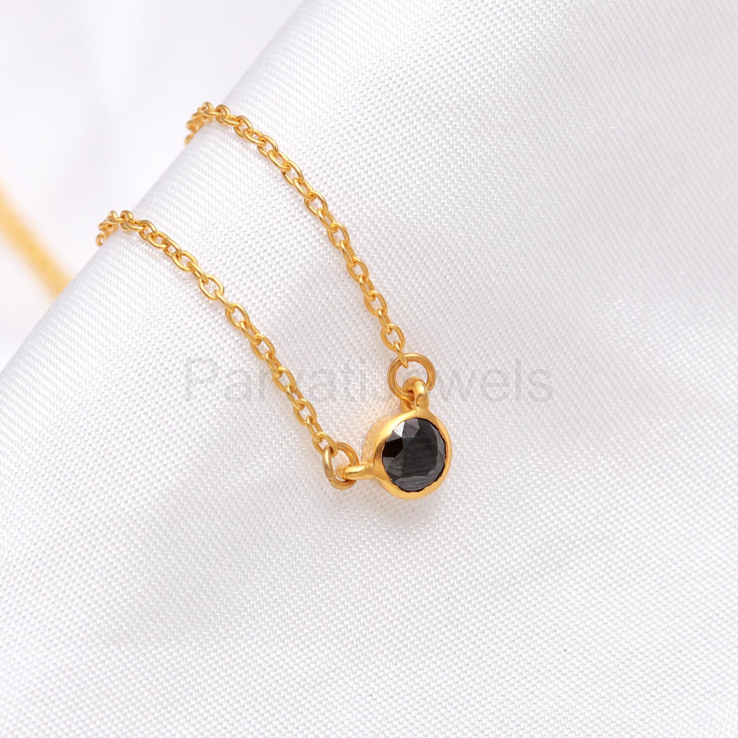 Natural Black Moissanite Necklace, 18k Solid Gold Necklace, Moissanite Necklace, Handmade Gold Necklace, Birthstone Necklace, Gold Necklace