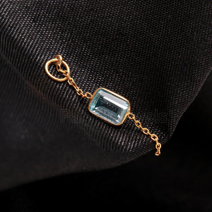 Natural Blue Topaz Charm, 18k Solid Gold Charm, Gold Charm, Blue Topaz Link Chain Charm, Charm Pendant, Charm Necklace, Handmade Gold Charm