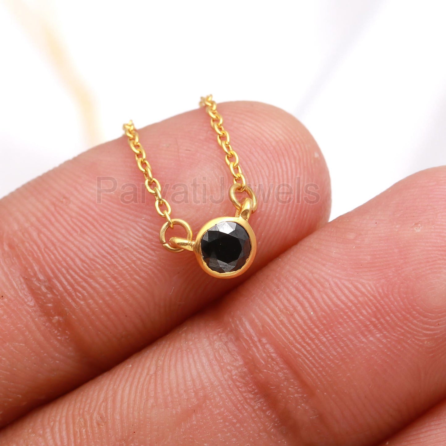 Natural Black Moissanite Necklace, 18k Solid Gold Necklace, Moissanite Necklace, Handmade Gold Necklace, Birthstone Necklace, Gold Necklace