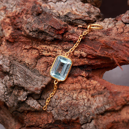 Natural Blue Topaz Charm, 18k Solid Gold Charm, Gold Charm, Blue Topaz Link Chain Charm, Charm Pendant, Charm Necklace, Handmade Gold Charm