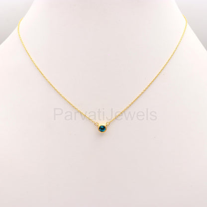 Natural London Blue Topaz 18k Solid Gold Charm, Topaz Pendant Necklace, Handmade Gold Necklace, December Birthstone Necklace, Gold Necklace