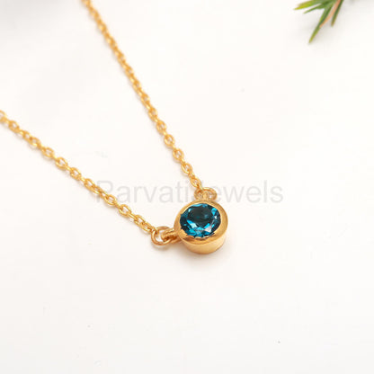 Natural London Blue Topaz 18k Solid Gold Charm, Topaz Pendant Necklace, Handmade Gold Necklace, December Birthstone Necklace, Gold Necklace