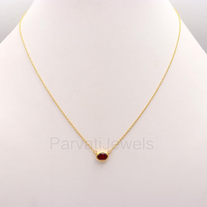 Natural Garnet Oval Necklace, 18k Solid Gold Necklace, Garnet Necklace, Handmade Gold Necklace, January Birthstone Necklace, Gold Necklace