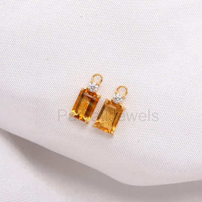 Natural Citrine and Moissanite Earrings, 18k Solid Gold Earrings, Handmade Gold Earrings, Citrine & Moissanite Earrings, Gift for her,