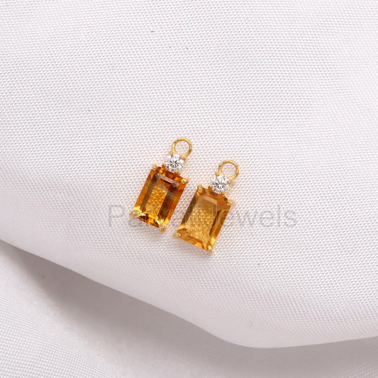 Natural Citrine and Moissanite Earrings, 18k Solid Gold Earrings, Handmade Gold Earrings, Citrine & Moissanite Earrings, Gift for her,