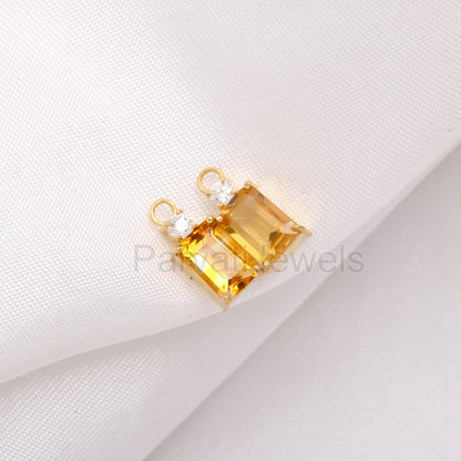 Natural Citrine and Moissanite Earrings, 18k Solid Gold Earrings, Handmade Gold Earrings, Citrine & Moissanite Earrings, Gift for her,