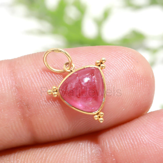 AA Ruby Trillion Gemstone Charm, 18K Solid Gold Charm Pendant, Ruby Gold Charm, Handmade Gold Charm, Charm Pendant, July Birthstone Charm,