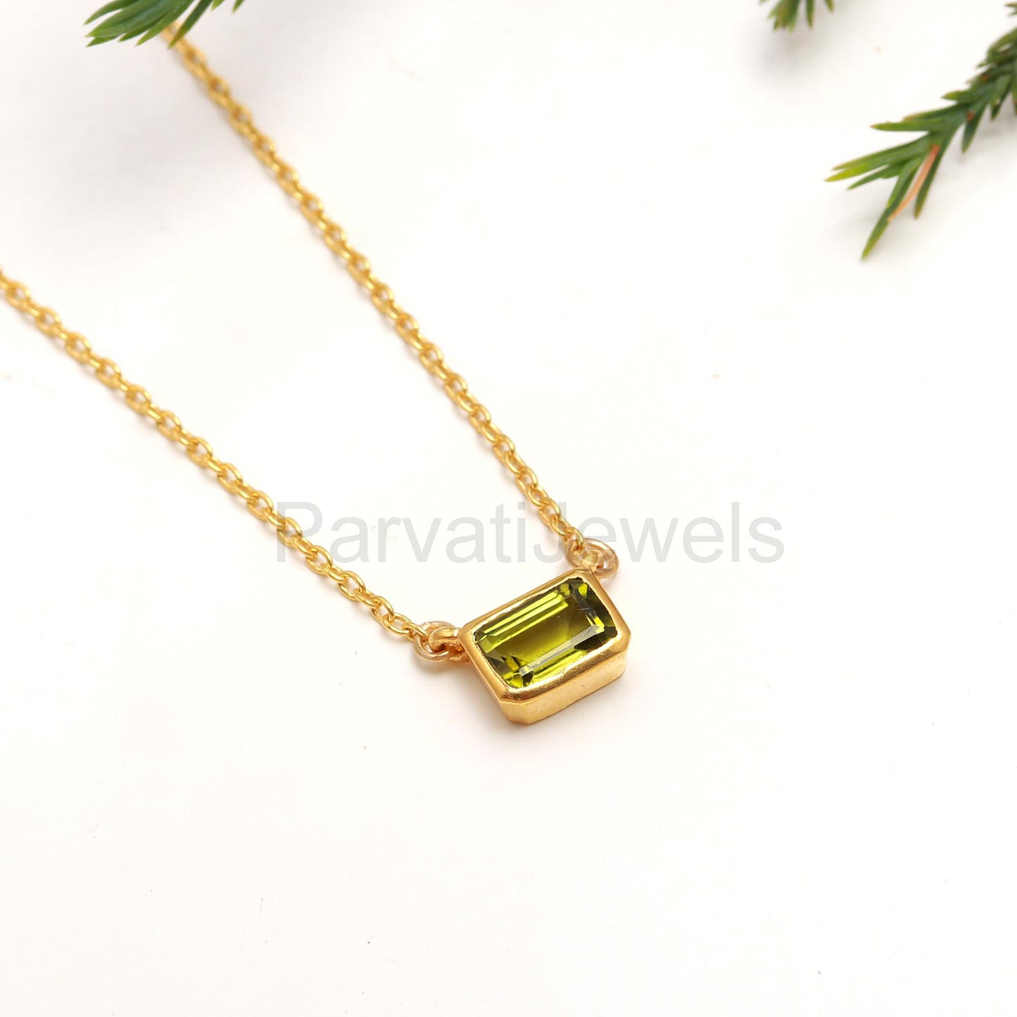 Natural Green Peridot Necklace, 18k Solid Gold Necklace, Peridot Necklace, Handmade Gold Necklace, Peridot August Necklace, Gold Necklace
