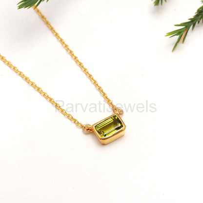 Natural Green Peridot Necklace, 18k Solid Gold Necklace, Peridot Necklace, Handmade Gold Necklace, Peridot August Necklace, Gold Necklace
