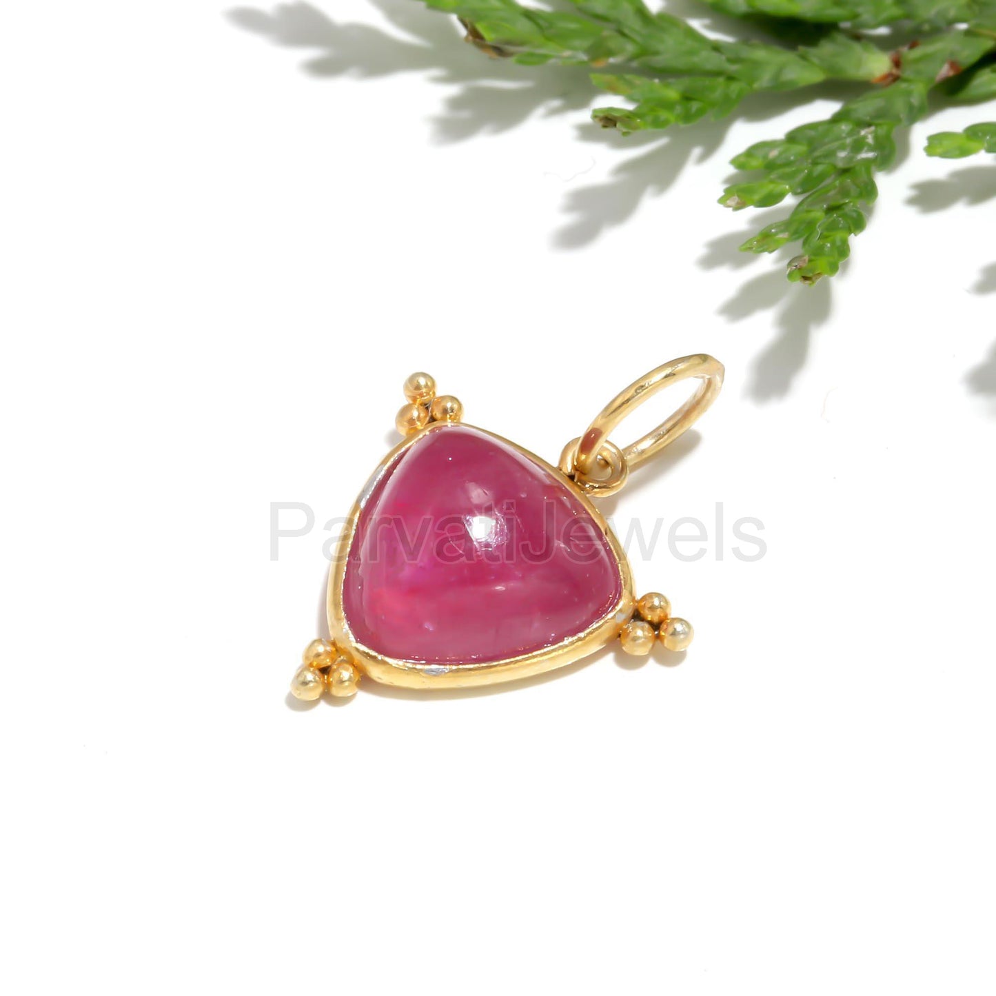 AA Ruby Trillion Gemstone Charm, 18K Solid Gold Charm Pendant, Ruby Gold Charm, Handmade Gold Charm, Charm Pendant, July Birthstone Charm,