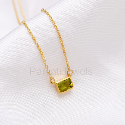 Natural Green Peridot Necklace, 18k Solid Gold Necklace, Peridot Necklace, Handmade Gold Necklace, Peridot August Necklace, Gold Necklace
