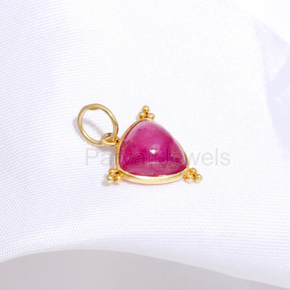 AA Ruby Trillion Gemstone Charm, 18K Solid Gold Charm Pendant, Ruby Gold Charm, Handmade Gold Charm, Charm Pendant, July Birthstone Charm,