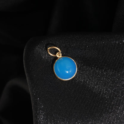 AA Natural Chalcedony Round Shaped Charm, Chalcedony Gemstone Charm, Handcrafted Gold Charm, Solid Gold Charm, Minimalist Gold Charm,