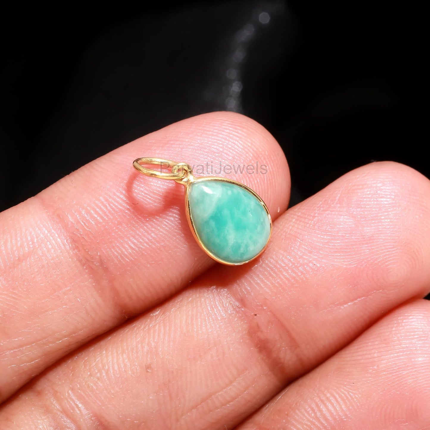 AA Natural Amazonite Charm, 18k Solid Gold Charm, Amazonite Charm, Gold Charm, Birthstone Charm Pendant, Handmade Gold Charm, Gift for Her