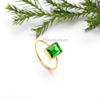 AA Peridot Gold Ring, 18K Solid Gold Ring, Handcrafted Ring, August Birthstone Ring, Gold Jewelry, Thin Gold Ring, Ring for her