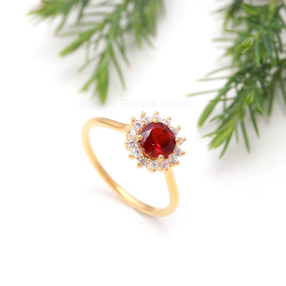 AA Natural Garnet With Diamond Gold Ring,14K Solid Gold Ring, Handmade Diamond Ring, Dainty Gold Ring, January Birthstone Ring, Gift for her