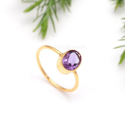 Natural Amethyst Gold Ring, Dainty Gold Ring, Handcrafted Gold Ring, Gift for her, February Birthstone, 18K Solid Gold Ring