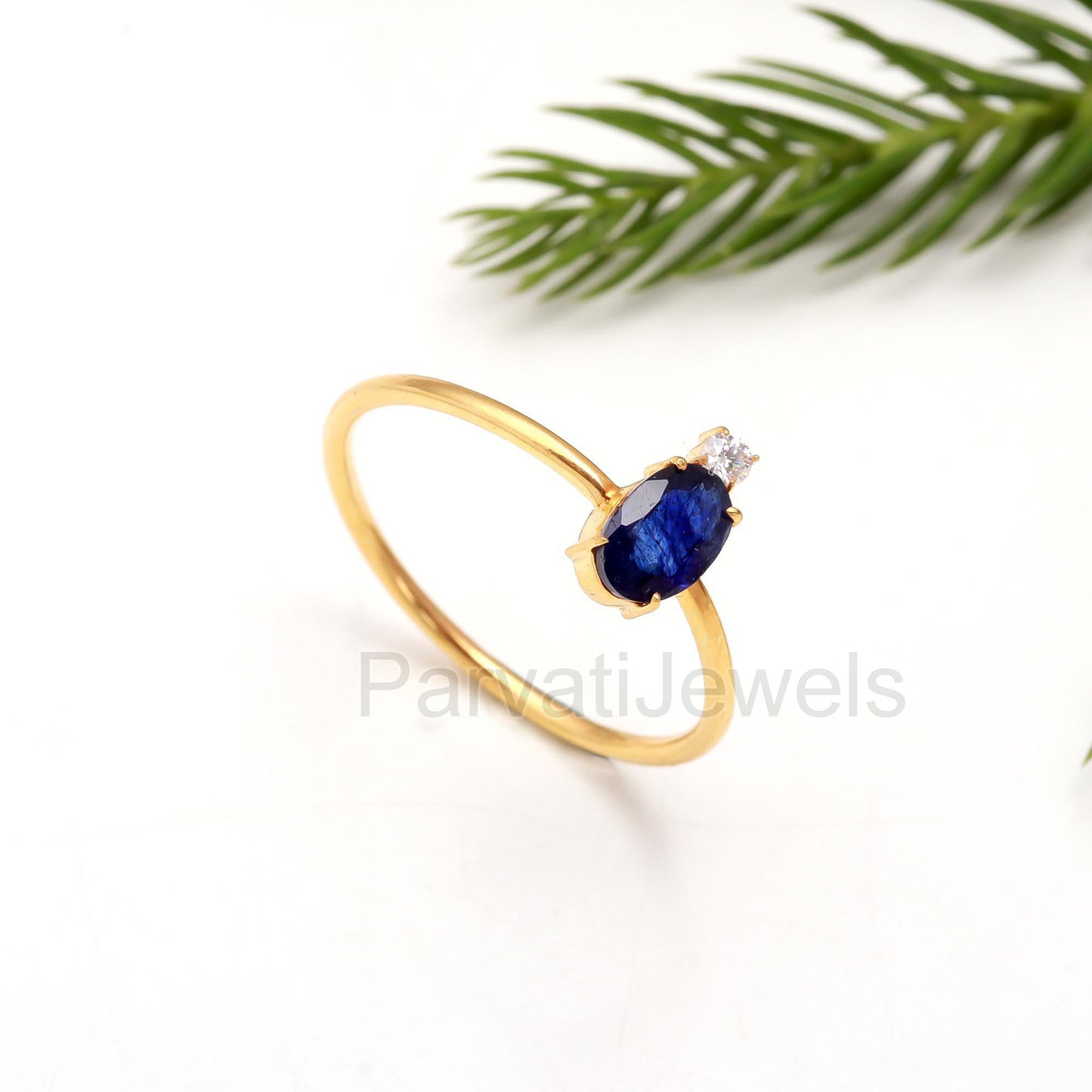 AA Blue Sapphire With Moissanite Gold Ring, 14K & 18k Sapphire Gold Ring, Diamond Gold Ring, Engagement ring, Handmade Ring, Gift for Her