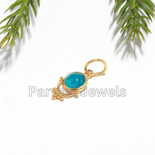 AA Elegant Apatite Charm, 18k Solid Gold Charm, Neon Apatite Charm, Handmade Gold Charm, Gold Charm, Gold Charm Pendant, Gift For Her, 18K