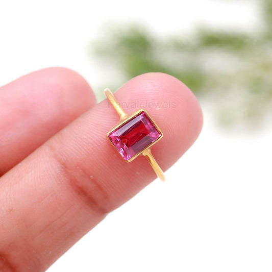 Lab Created Pink Tourmaline Gold Ring, 18K Solid Gold Ring, Handcrafted Ring, Dainty Gold Ring, October Birthstone, Tourmaline Gold Ring