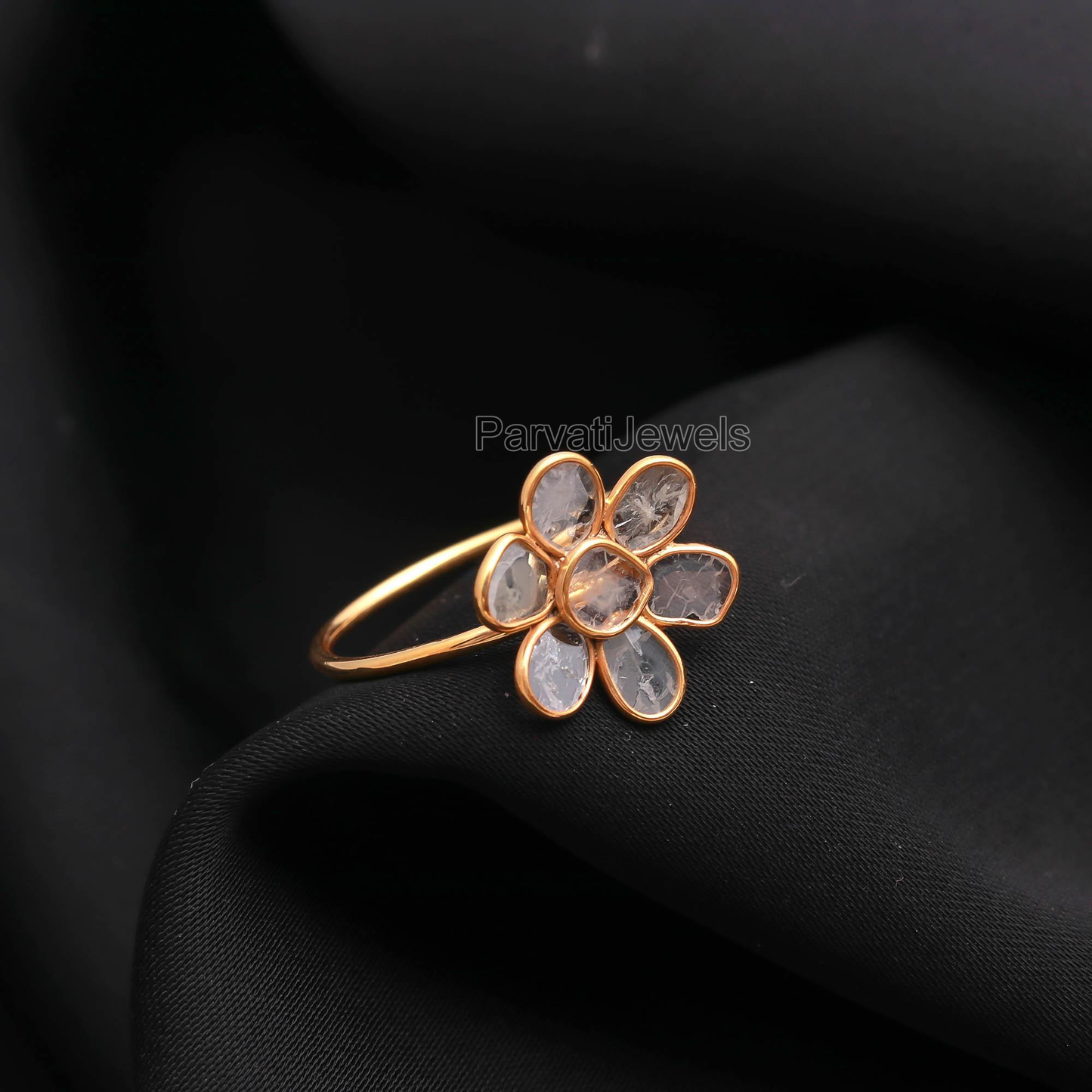 Natural Diamond Slice Ring, 18k Solid Gold Diamond Ring, Handmade Gold Ring, Engagement Ring, Wedding Diamond Polki Ring, Diamond Gold Ring