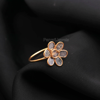 Natural Diamond Slice Ring, 18k Solid Gold Diamond Ring, Handmade Gold Ring, Engagement Ring, Wedding Diamond Polki Ring, Diamond Gold Ring