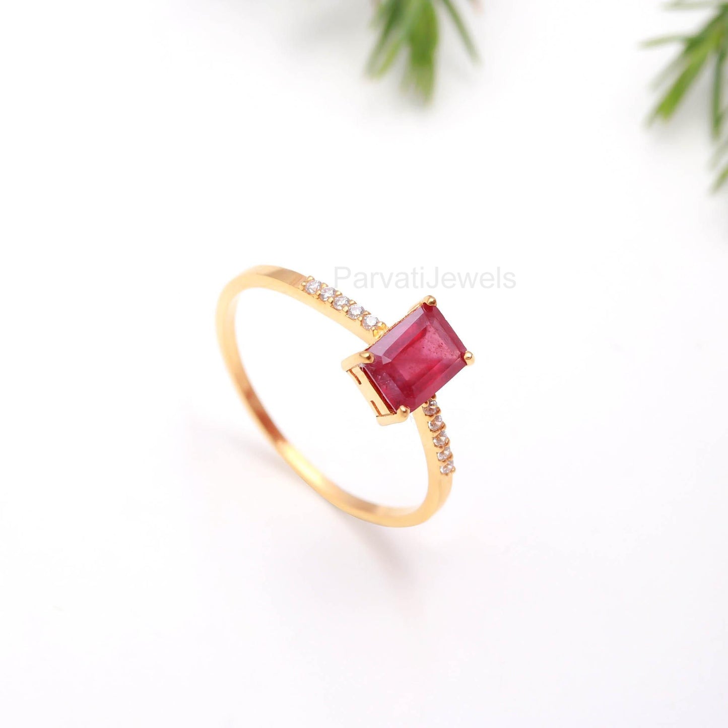 Natural Ruby With Diamond Gold Ring, 14K Solid Gold Ring, July Birthstone, Ruby Gold Ring, Ruby Handmade Ring, Ruby Dainty Gold Ring