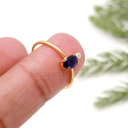 AA Blue Sapphire With Moissanite Gold Ring, 14K & 18k Sapphire Gold Ring, Diamond Gold Ring, Engagement ring, Handmade Ring, Gift for Her