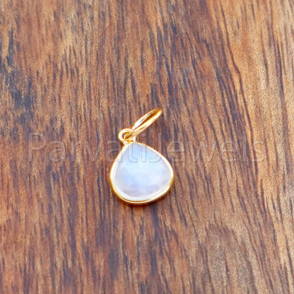 Natural Rainbow Moonstone Charm, 18k Solid Gold Charm, Blue Moonstone Charm, Gold Charm, Charm Pendant, Charm Necklace, Handmade Gold Charm