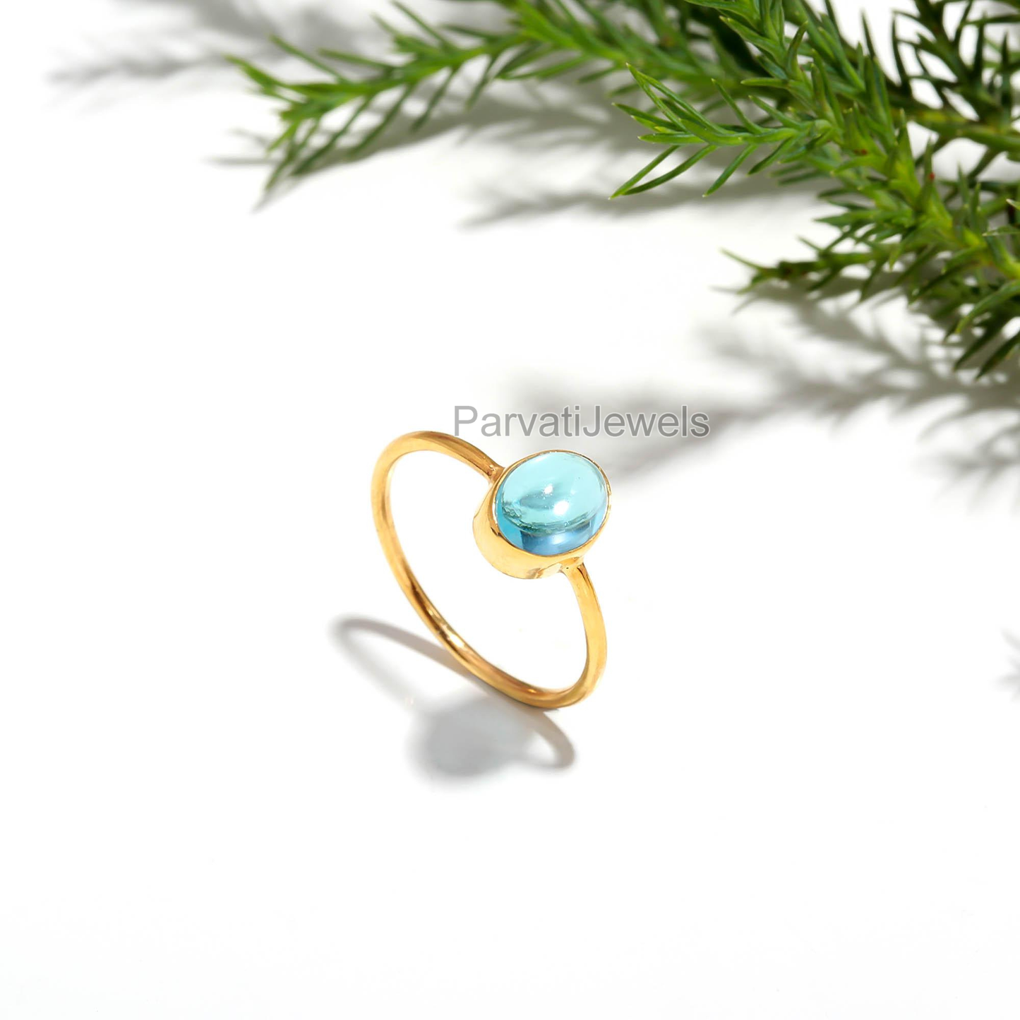 Natural Blue Topaz Oval Shaped Gold Ring, 18K Solid Gold Ring, Handmade Ring, Dainty Gold Ring, Topaz Gold Jewelry, Unique Topaz Ring